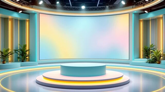 Clean studio set background with pastel colors and a modern design perfect for broadcast