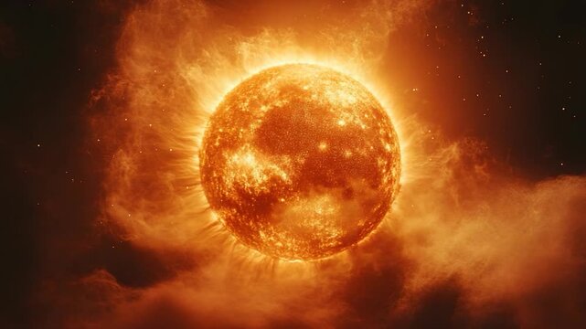 A cloud of smoke with the sun visible at its center, perfect for use in scenes related to pollution, environmental issues or dramatic backgrounds