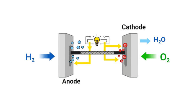 Hydrogen Fuel Cell Diagram Illustrating Energy Production.