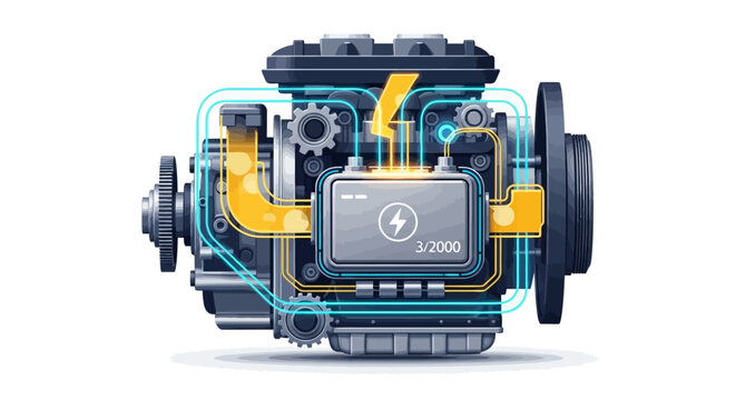 Internal Combustion Engine Schematic with Electrical Components.