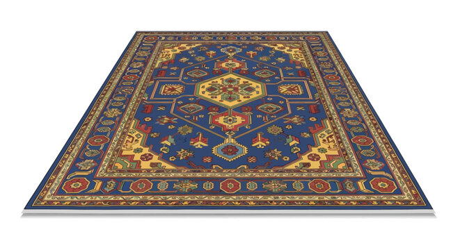Intricate Persian Rug with Blue and Yellow Patterns.