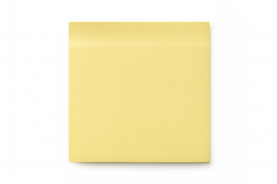 Yellow blank sticky note with top edge adhesive element, a reminder memo for office work and organization