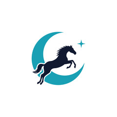 Silhouette of a Jumping Horse with Crescent Moon and Star