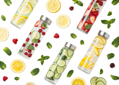 Infused Detox Water Bottles with Lemon, Cucumber and Berries - Powered by Adobe