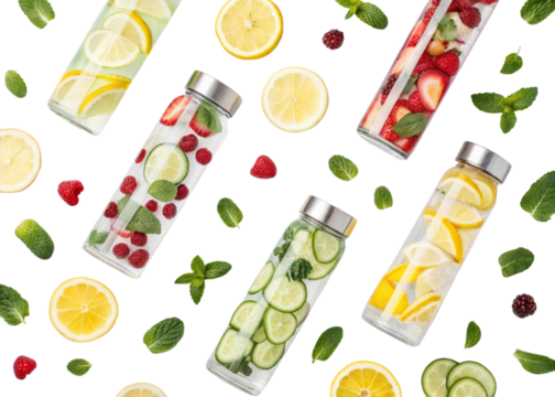 Infused Detox Water Bottles with Lemon, Cucumber and Berries