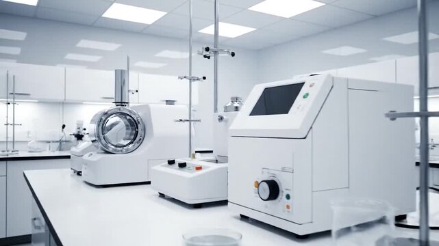 Modern science laboratory with advanced research equipment and sterile environment