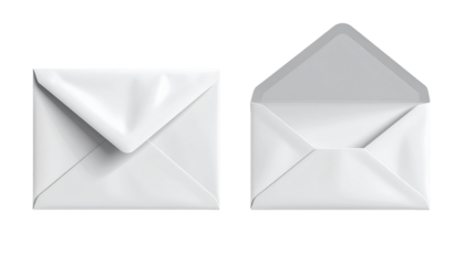 Top-Down and Angled Views of White Envelopes, isolated on transparent background