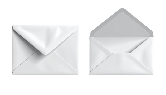  Top-Down and Angled Views of White Envelopes, isolated on transparent background