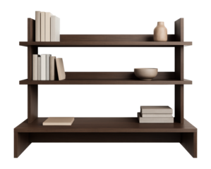 Floating office shelving for a minimalist living space, perfect for books and materials.