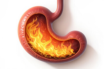 Human Stomach Burning Inside, Internal Fire, Acid Reflux, Gastric Pain Concept, Digestive Organ