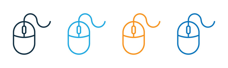 Modern computer mouse icon set with different colors