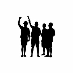 Silhouette of engineers celebrating project completion isolated on white background