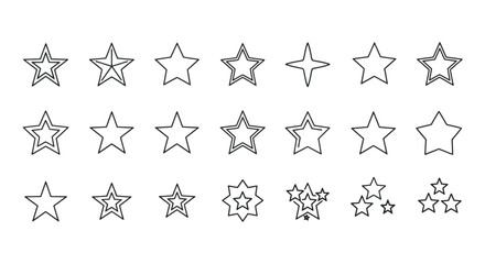 Set of Vector Star Icons in Thin Line Style, perfect for graphic design, white background
