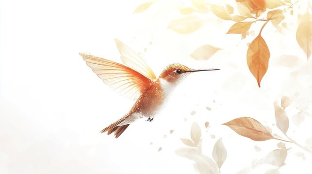 Hummingbird autumn leaves flight nature design card