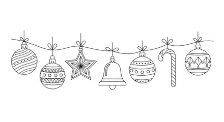 Festive Christmas Ornaments: A Line Art Vector Illustration, white background