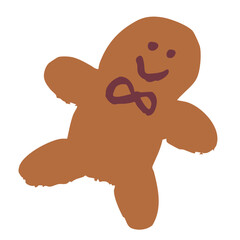 かわいい笑顔のジンジャーブレッドマンの手描き風ベクターイラスト, クリスマスや冬のスイーツデザインにぴったり