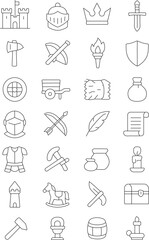 Fototapeta premium An assortment of intricately drawn medieval icons, perfect for digital illustrations, featuring essential symbols from the historical era, showcasing elements of medieval life.