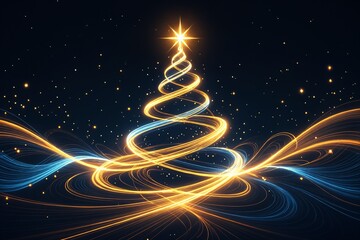 Glowing Spiral Christmas Tree Lights Background.