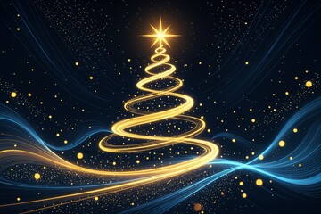 Glowing Spiral Christmas Tree Lights Background.