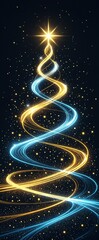 Glowing Spiral Christmas Tree Lights Background.