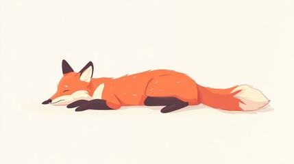 Sleeping fox illustration, white background, children's book