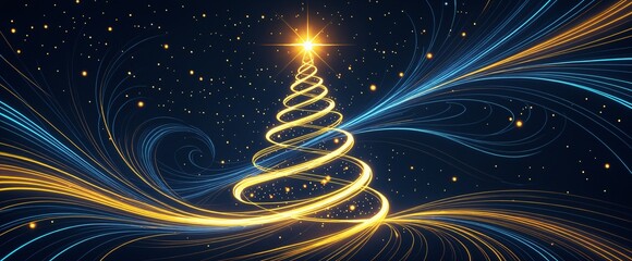 Glowing Spiral Christmas Tree Lights Background.