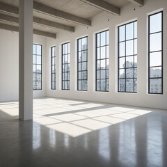 Obraz premium Illustration spacious, empty modern loft with large industrial-style