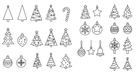 Collection of Simple Christmas Tree and Ornament Icons