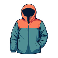 Colorful winter jacket with hood and zip in modern design  
