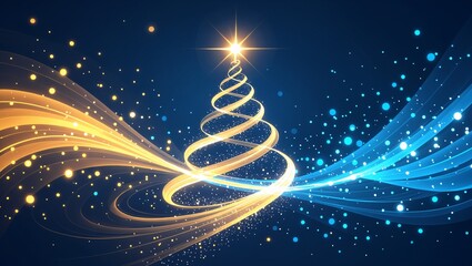 Glowing Spiral Christmas Tree Lights Background.
