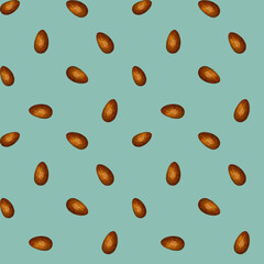 Seamless pattern with almonds painted in watercolor