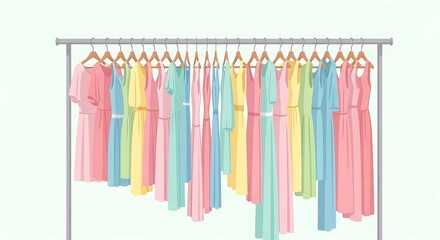 Pastel Dresses Hanging on a Clothing Rack