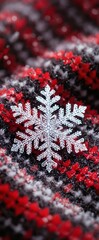 Crystal Snowflake Macro on Red and Black Winter Fabric.