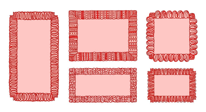 Elegant Red Frame Borders Ornamental Rectangular Dividers for Invitations and Design Projects