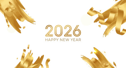 Happy New Year 2026 Celebration with Elegant Golden Brushstrokes and Festive Greetings