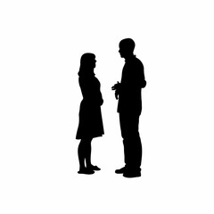 Silhouette of a couple in therapy session isolated on white background