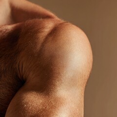 Naklejka premium A man's arm is tanned, with some arm hair, and a soft oblique light.