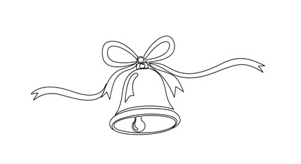 Continuous Line Drawing of a Christmas Bell with Ribbon, white background