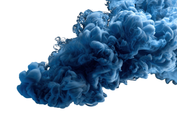 Abstract, swirling, deep blue ink cloud against black
