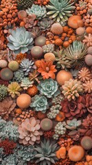Fototapeta premium Diverse collection of succulents in earthy tones, displaying varied textures and shapes.