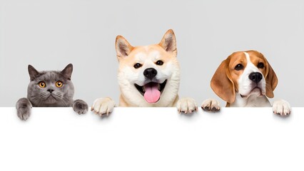 Playful pets showcasing friendship studio animal photography neutral background close-up joyful companionship