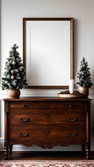 Elegant holiday decor featuring miniature trees cozy living room interior design festive ambiance artistic view seasonal aesthetics
