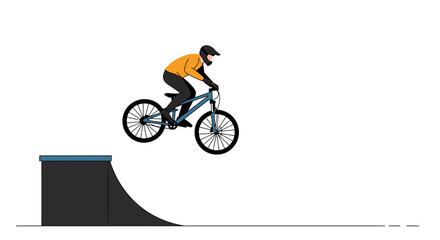 Bike Jump A Cyclist Mid-Air on a Mountain Bike After Launching from a Ramp