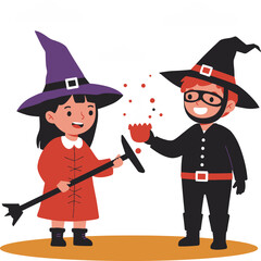 Adorable halloween children in costumes celebrating spooky fun and trick-or-treating adventures together isolated on transparent background