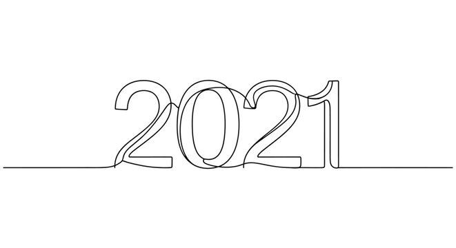 Minimalist Continuous Line Drawing of the Year 2021 with Clean Outline Design