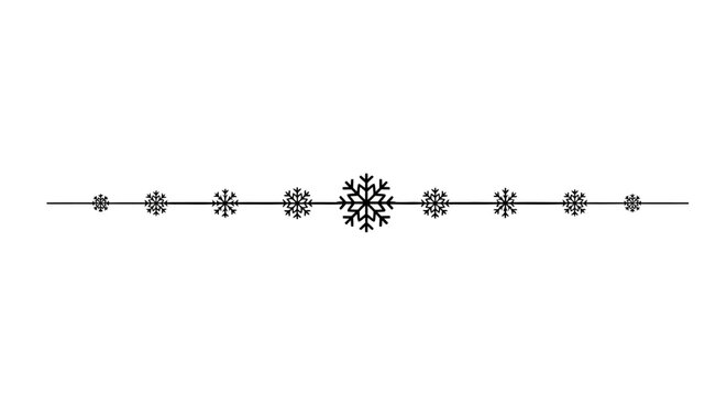Minimalist snowflake vector divider line in black and white, white background