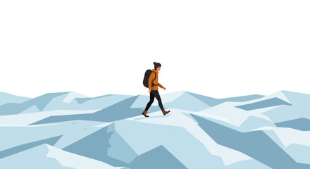Obraz premium Man Walking on Snow-Covered Landscape - Adventure and Exploration