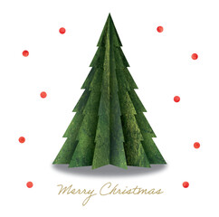 水彩の立体的なペーパークラフトのクリスマスツリー緑