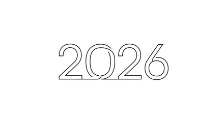 Sleek outline illustration of the year 2026 in a modern, connected line art style, representing future perspectives, annual planning, and the progression of time