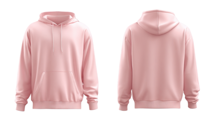 Front and back view of a light pink hoodie